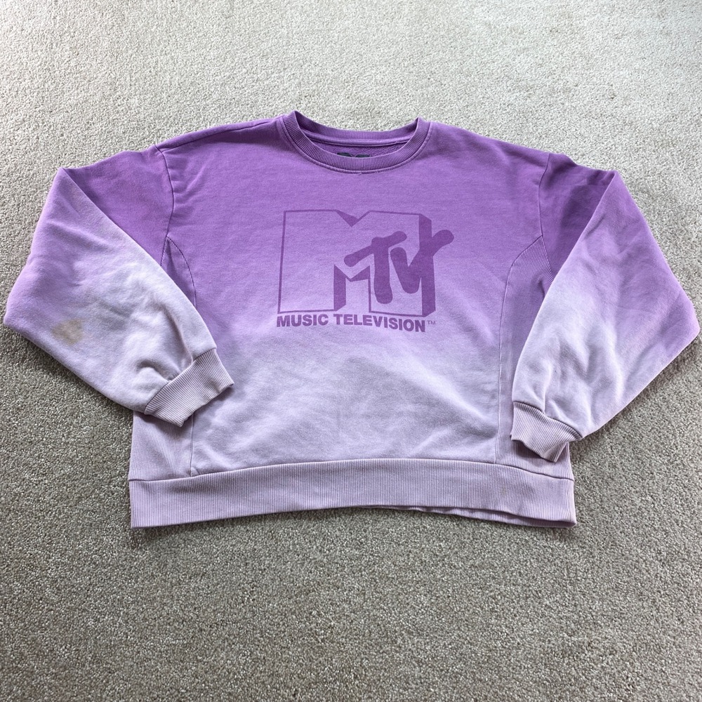 MTV Music Television Ombre Purple Sweatshirt Womens XL Tie Dye Logo